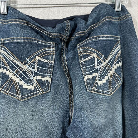 Oh Baby Motherhood Dark Wash Bootcut Maternity Jeans Belly Band Size‎ Large - Picture 7 of 9
